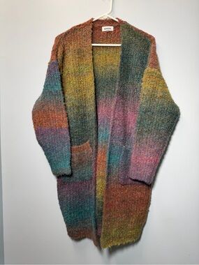 ADORA Oversized Rainbow Space Dye Longline Knit Cardigan Sweater with Pockets